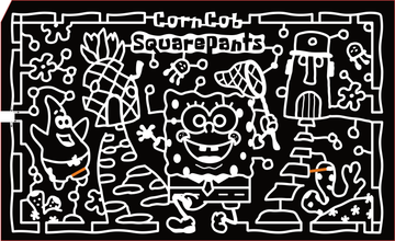 23_OR_Terrebonne Corn Cob Squarepants, Pineapple, Spongebob, Patrick, Net, Jellyfish, Moai, Starfish, Coral