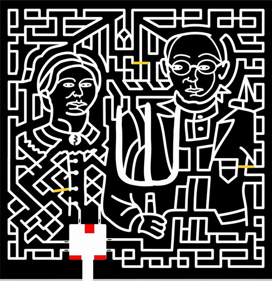 10_NY_Buffalo 2010, Man, Glasses, Woman, New York, American, art, history, painting, Barn, pitchfork, gothic