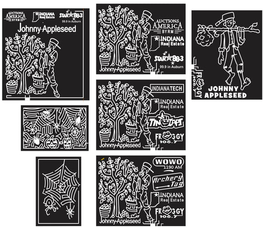 12_IN_Waterloo_2 Indiana, Johnny Appleseed, spiderweb, Spider, Apple, Tree, branch, bucket, stick, Bag, walk, barefoot, sponsor, Radio, logo, Halloween, 2012