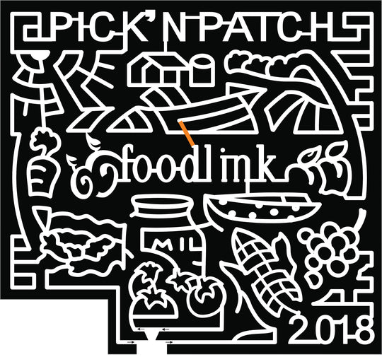 18_NY_Stanley Pick' n patch food link sun barn clouds carrot fruit vegetables grapes tomato corn watermelon peaches milk jug field