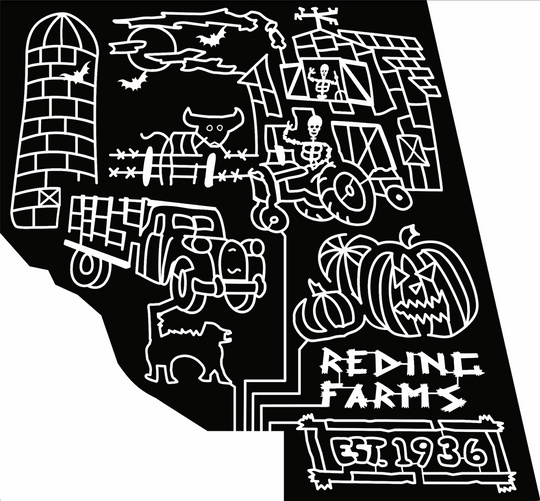 18_OK_Chickasha silo barn moon bats clouds cow fence tractor skeleton cat truck pumpkin reding farms est. 1936