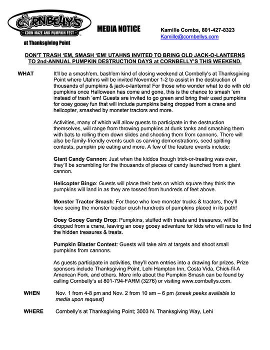 Media Notice For Pumpkin Smash
